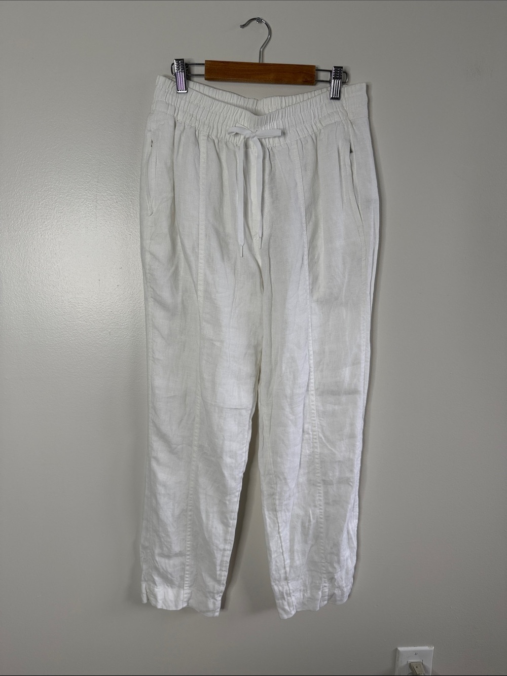 Athleta White 100% Linen Drawstring Pants